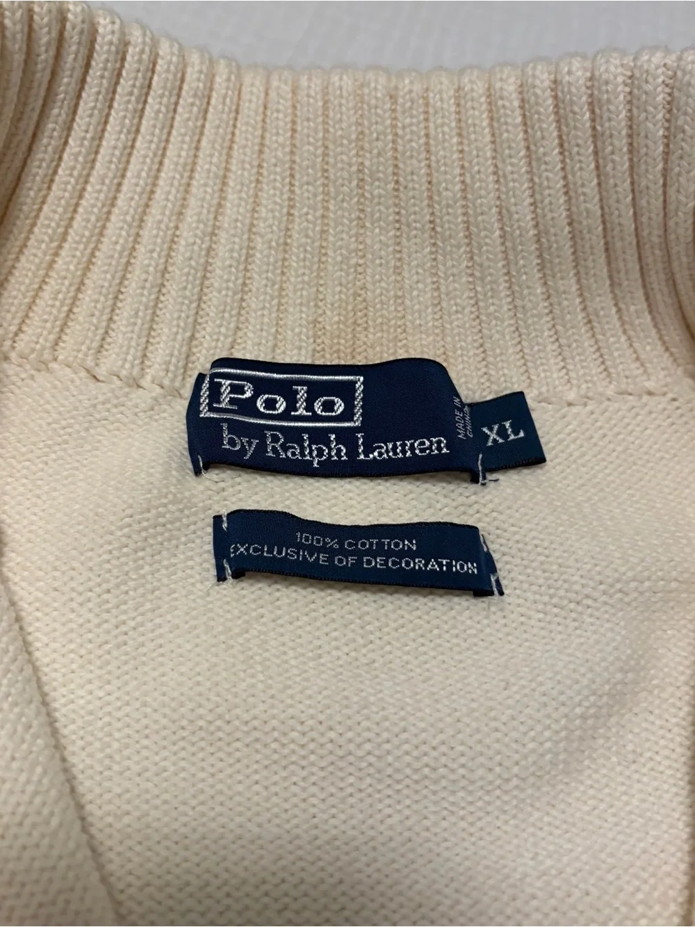 Ralph Lauren Polo Cream Logo 100% Cotton Quarter Zip Sweater Sz XL X-Large